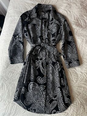 The Limited Black & White Button-Up Dress with Tie
